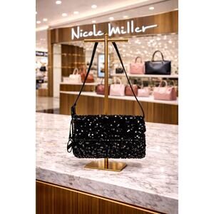 Nicole Miller Sequined Shoulder Bag Adjustable Strap Black